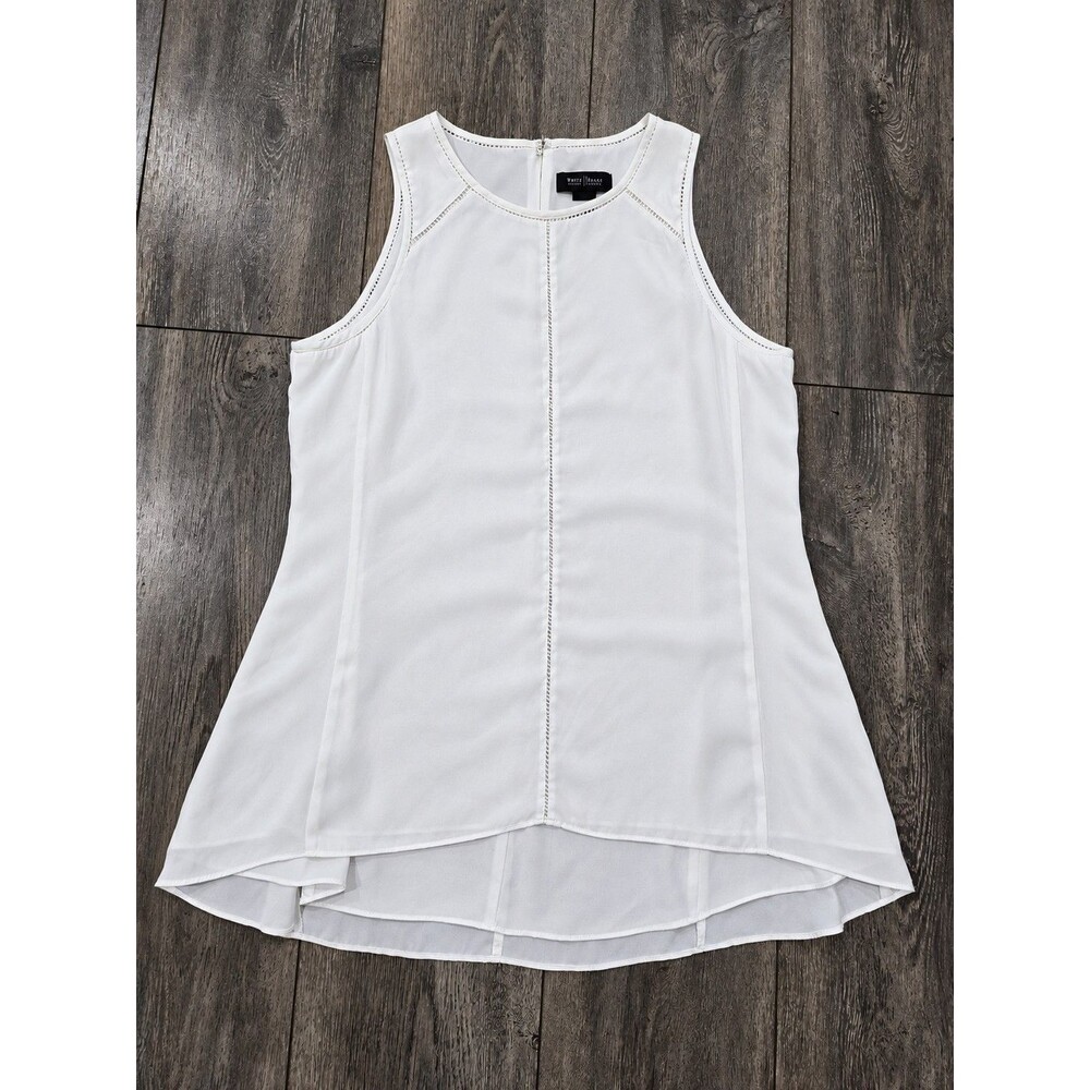 White House Black Market Womens S White Sleeveless High Low Ladder Stitch Blouse